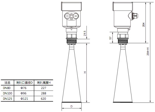 雷達脈沖液位計RD708外形尺寸圖