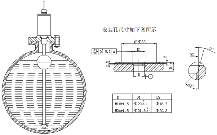 遠(yuǎn)傳磁致伸縮液位計螺紋安裝圖