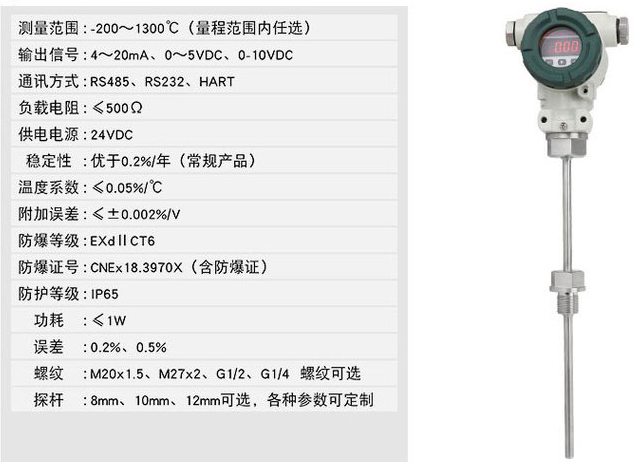 投入式溫度變送器技術參數(shù)對照表