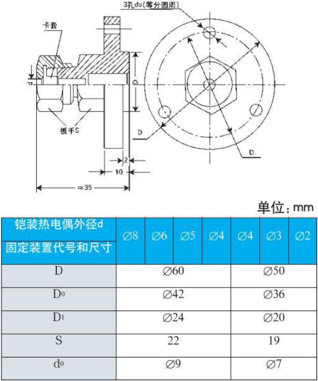 e型熱電偶法蘭安裝尺寸圖