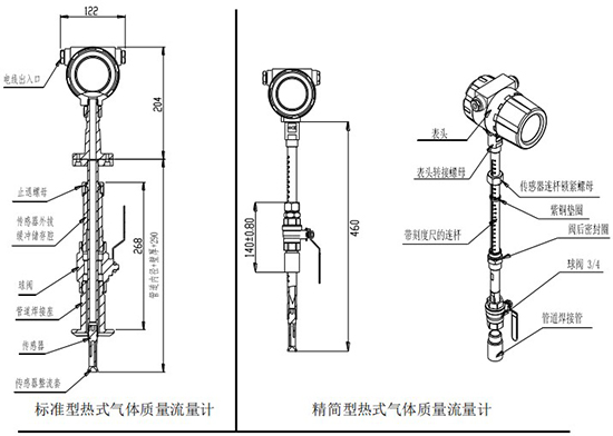 小流量氣體質(zhì)量流量計(jì)插入式結(jié)構(gòu)圖